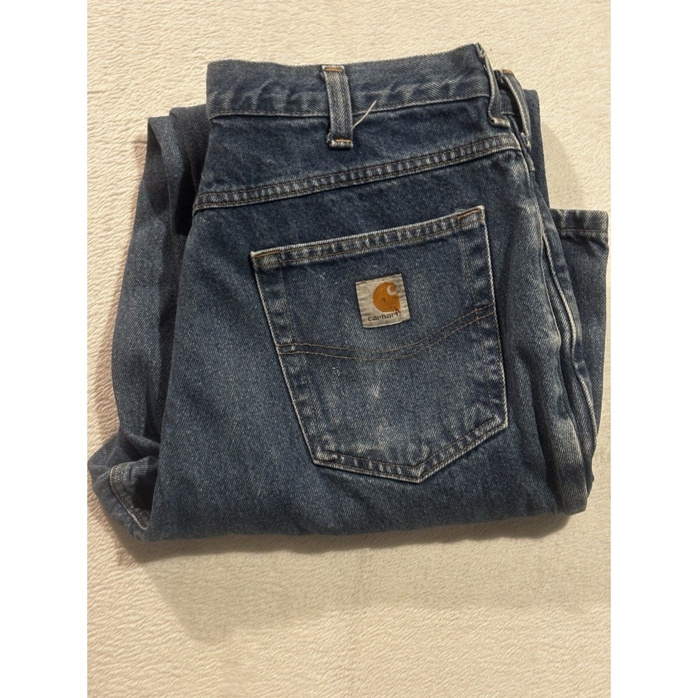 Carhartt Jeans Men's 34x33* Relaxed‎ Fit Blue Workwear Distressed Cotton 381-83
